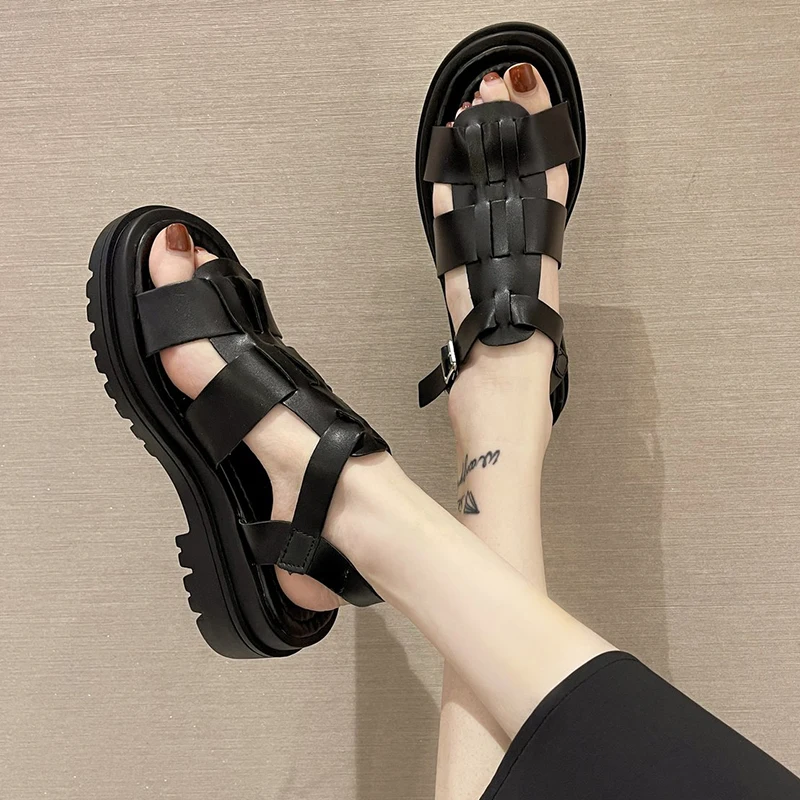 

Roman Sandals 2021 Summer Med Sale Of Women's Shoes Suit Female Beige Muffins shoe Buckle Clogs With Heel Gladiator Medium New B