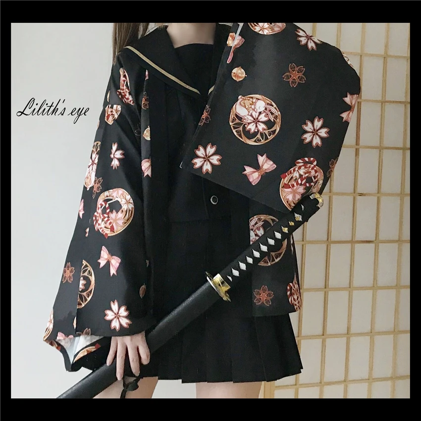 Japanese Style Haori Kimono Dress Bushido Traditional Japan Anime Cosplay School Uniform Yukata Gothic Kawaii Girls Costume