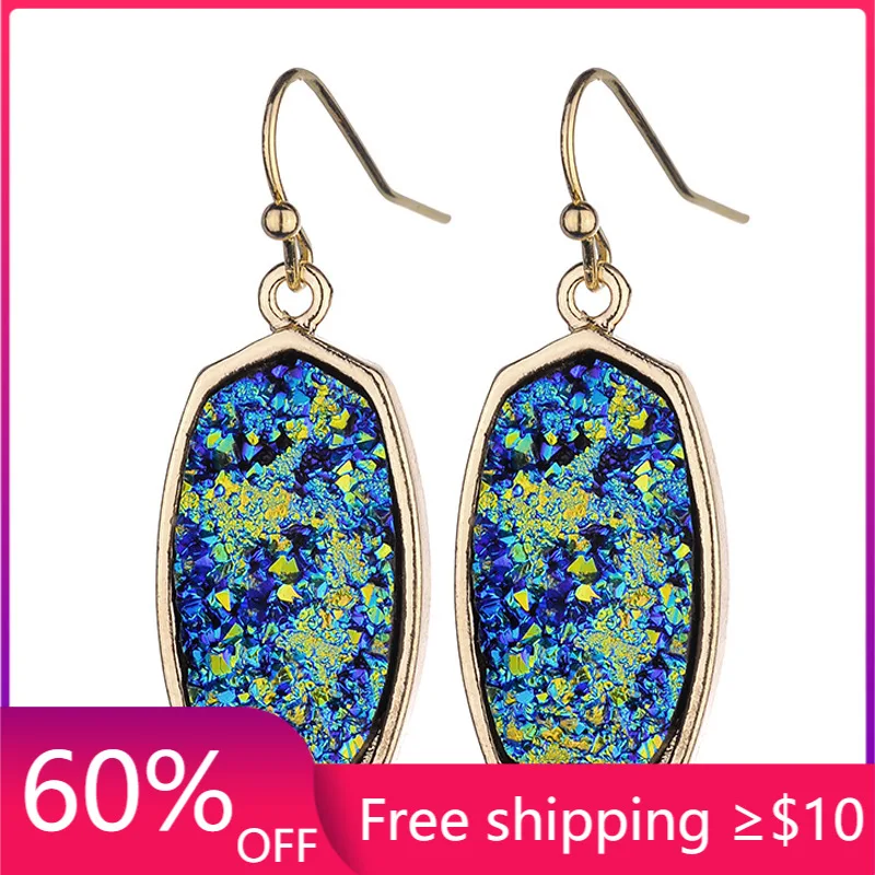 Вдохновленные овальные шестигранные резиновые Druzy Drusy висячие серьги желейные