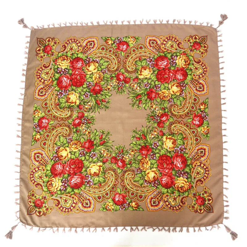 Русский платок для женщин квадратный шарф ручной работы кисточка цветочный