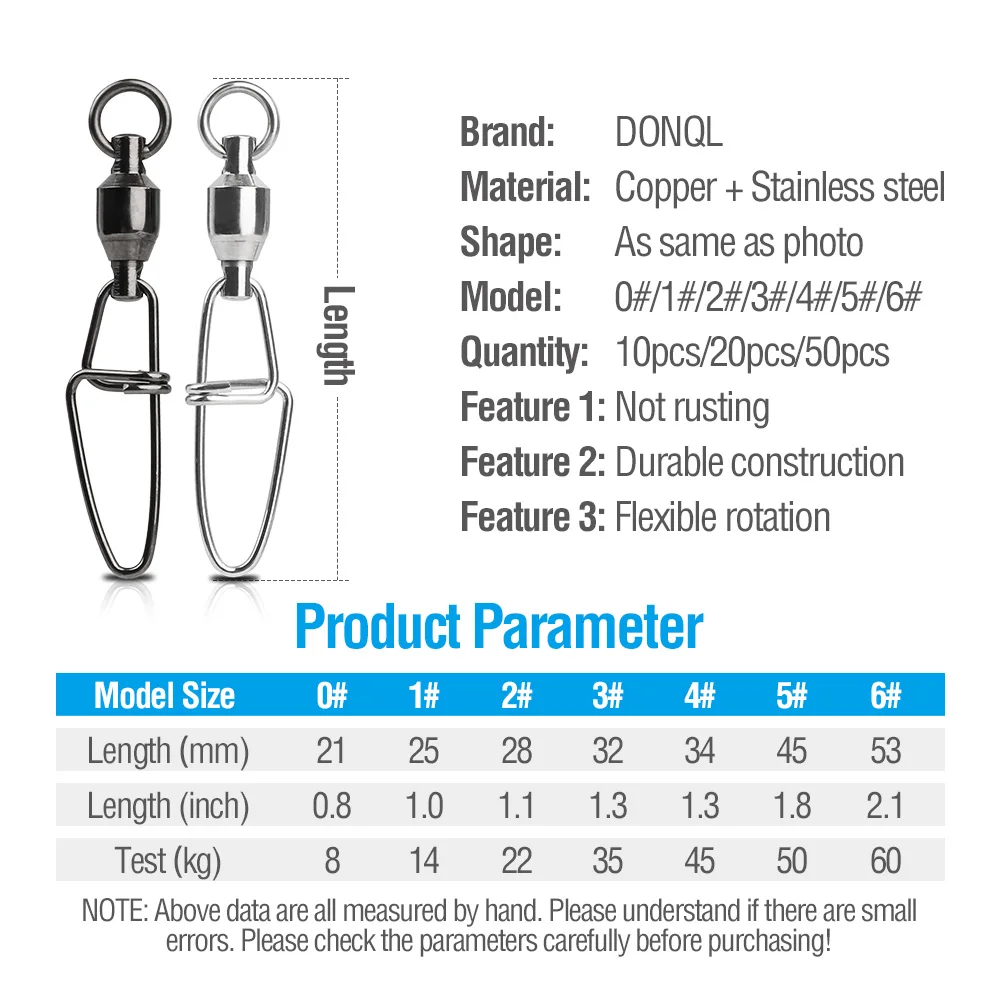 DONQL 10 шт. карабин подшипник Нержавеющая сталь Рыбалка Соединитель 0 #6 #