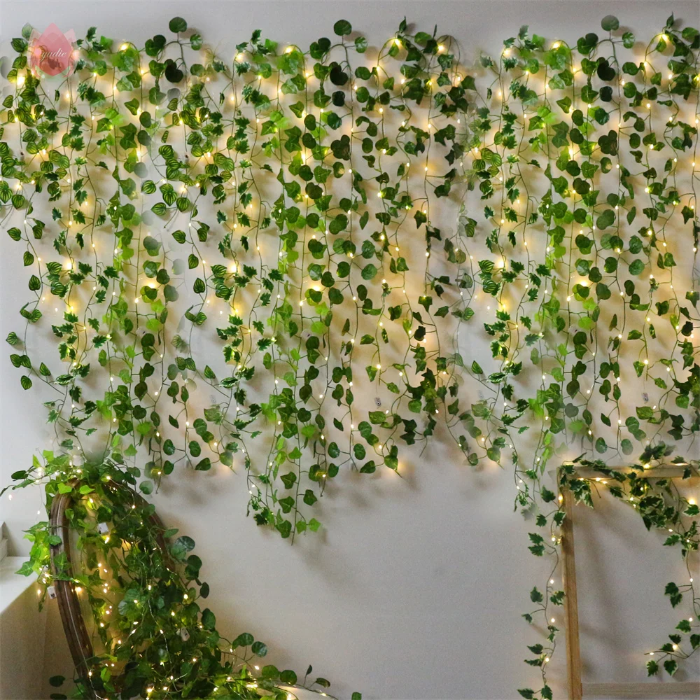 1Pc LED String Lights Ivy Home Wedding Room Decor Artificial Ivy Leaf Garland Plants DIY Creeper Vine Christmas Decorations 2022