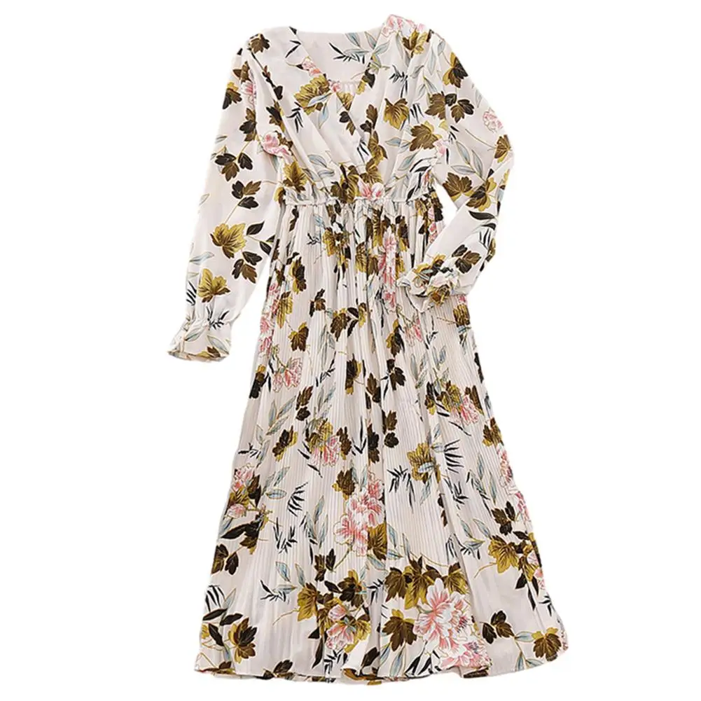 

Ladies Long Dress Printed Floral Dress Loose Long Sleeve Women Skirt Elegant Holiday Style Casual Boho Clothing 2021