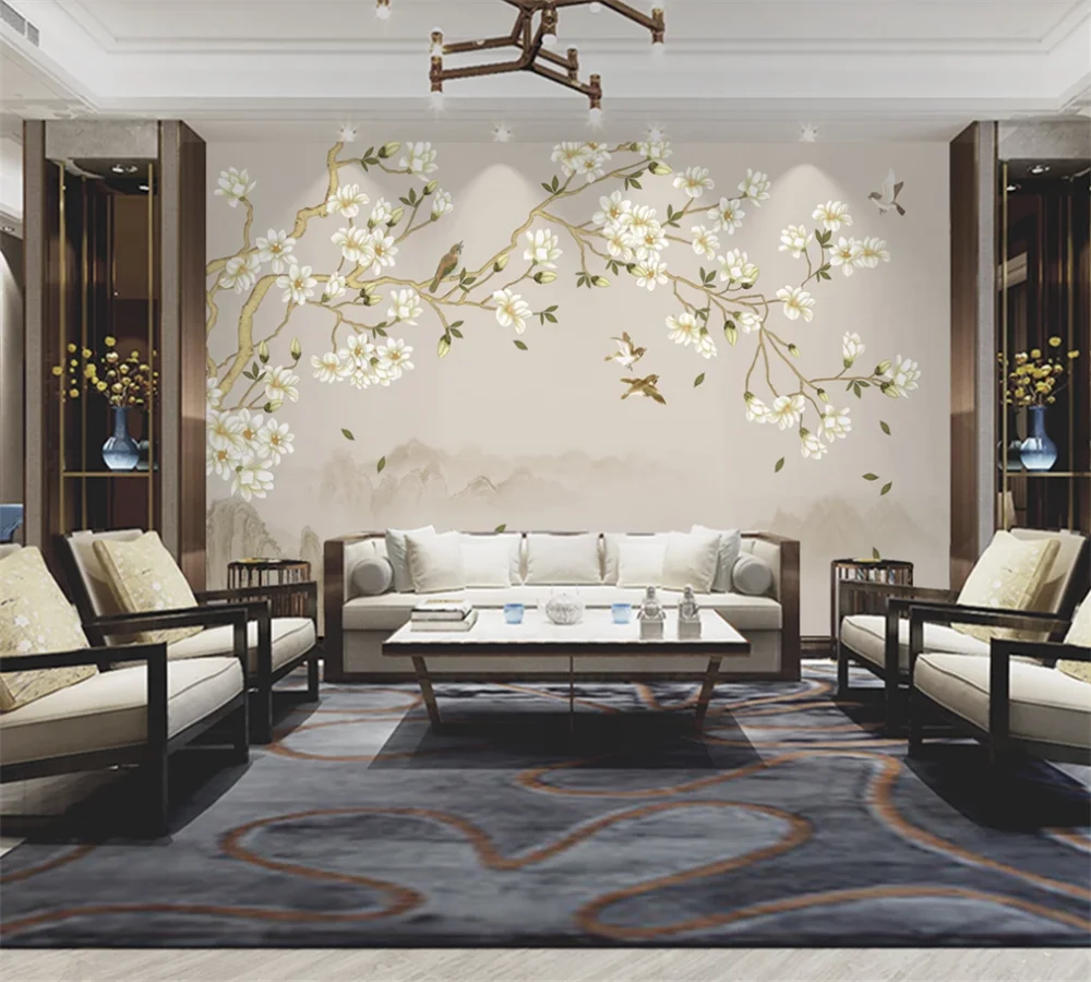 Настенные 3D обои на заказ новинка роспись вручную в китайском стиле цветок