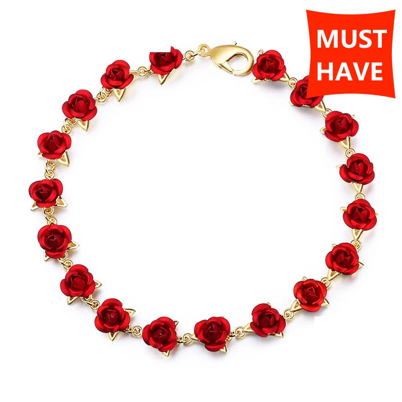 Strollgirl Горячая розовое золото Цвет звено цепи романтичный браслет с броши красной