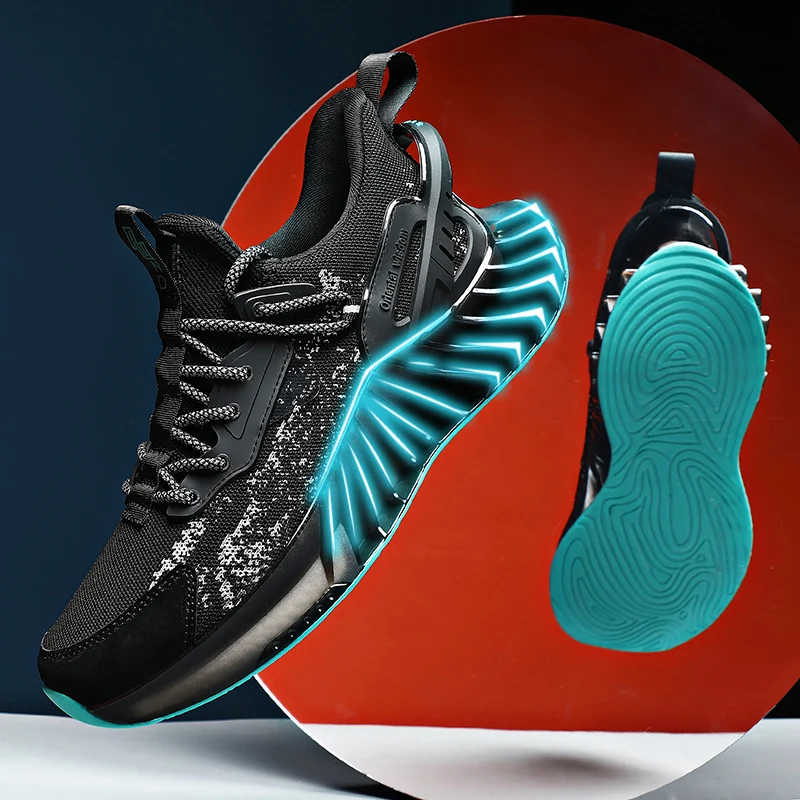 

New Arrivals Men Blade Reflective Running Shoes Trendy Cushioning Breathable Sneakers Outdoor No-slip Hard-wearing Jogging Shoes