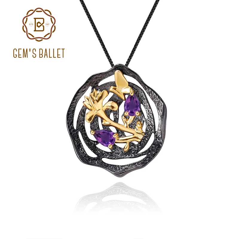 Женский кулон с аметистом GEM'S BALLET ожерелье из черного и 18 каратного золота