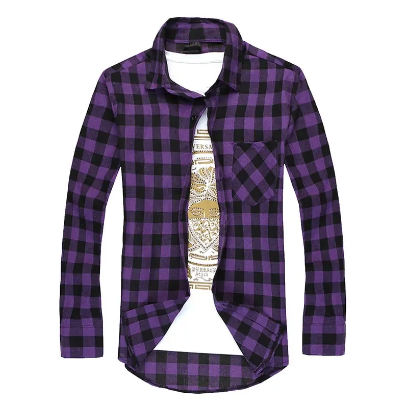 

Dropshipping Men's Fashion Brushed Flannel Shirts Single Pocket Long Sleeve Slim-fit Youthful Soft Casual Plaid Checkered Shirt