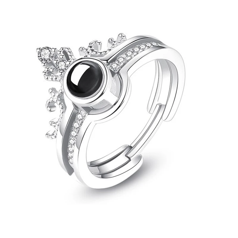 silver Дропшиппинг I love you проекционное кольцо Романтика свадебное кольцо розовое золото и серебро 100 языков ювелирные изделия для подарка - Цвет основного камня: silver