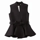 Женский шерстяной жилет, облегающий черный жилет с оборками в Корейском стиле, верхняя одежда для офиса, весна-осень