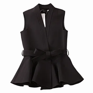 Женский шерстяной жилет, облегающий черный жилет с оборками в Корейском стиле, верхняя одежда для офиса, весна-осень