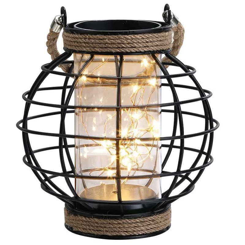 

High Metal Cage Table Lamp Battery Powered Vintage Wireless Lamp Accent Light With 20Pcs Fairy Lights For Wedding Party