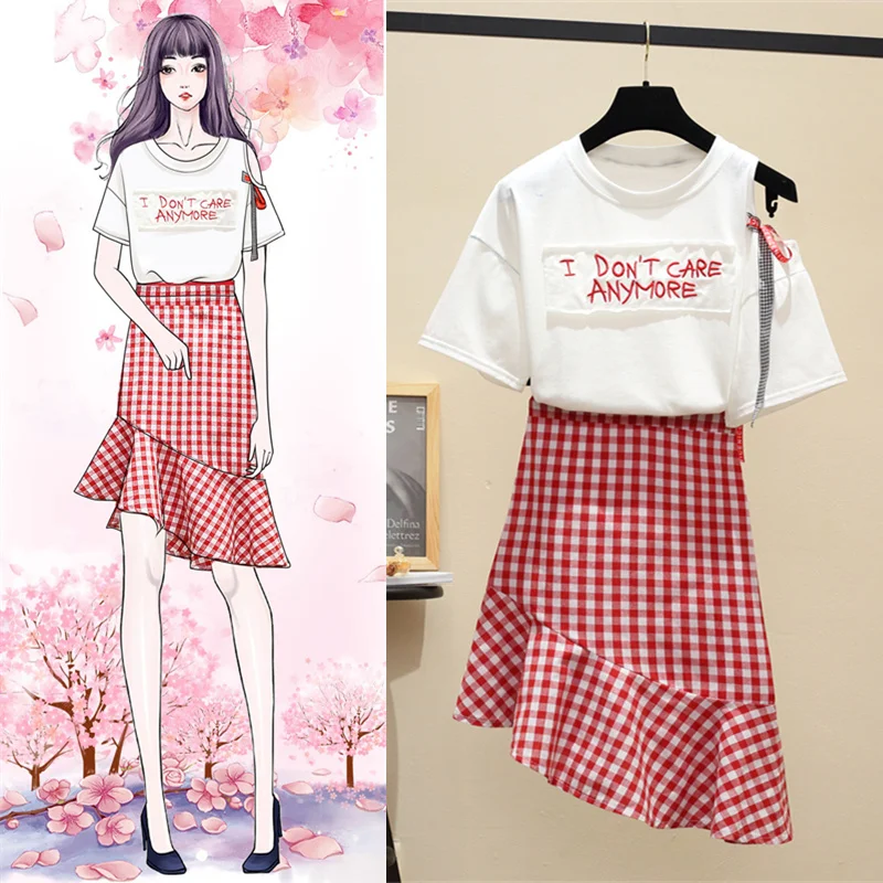 

Summer Dress New Large Size Women's Clothes Fat Mm Fashion Suit Fish Tail Skirt Show Thin And Age-reducing