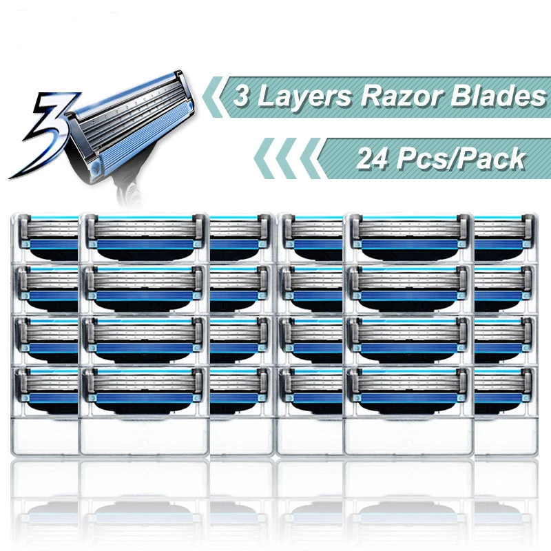 

Men 3 Layer Shaving Straight Razor Blades For Gillette Mach 3 Turbo Sensitive Handle Safety Razor Replaceable Heads 24pcs/pack