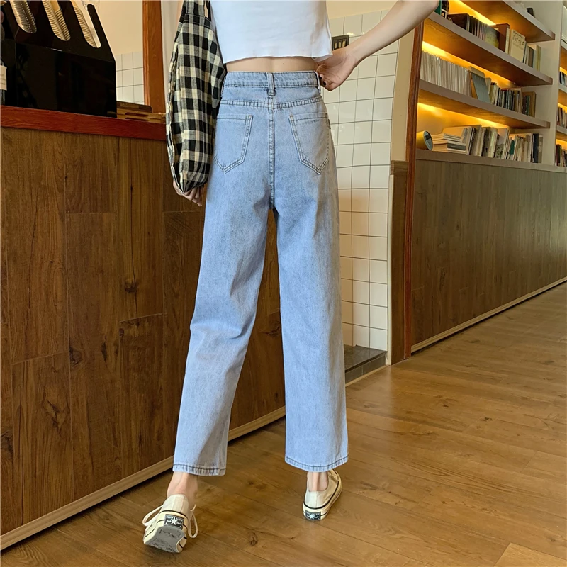 

Thin Daddy Pants Summer Light-Colored Cropped High Straight Jeans Women's Small High Waist Loose Wide Leg Pants