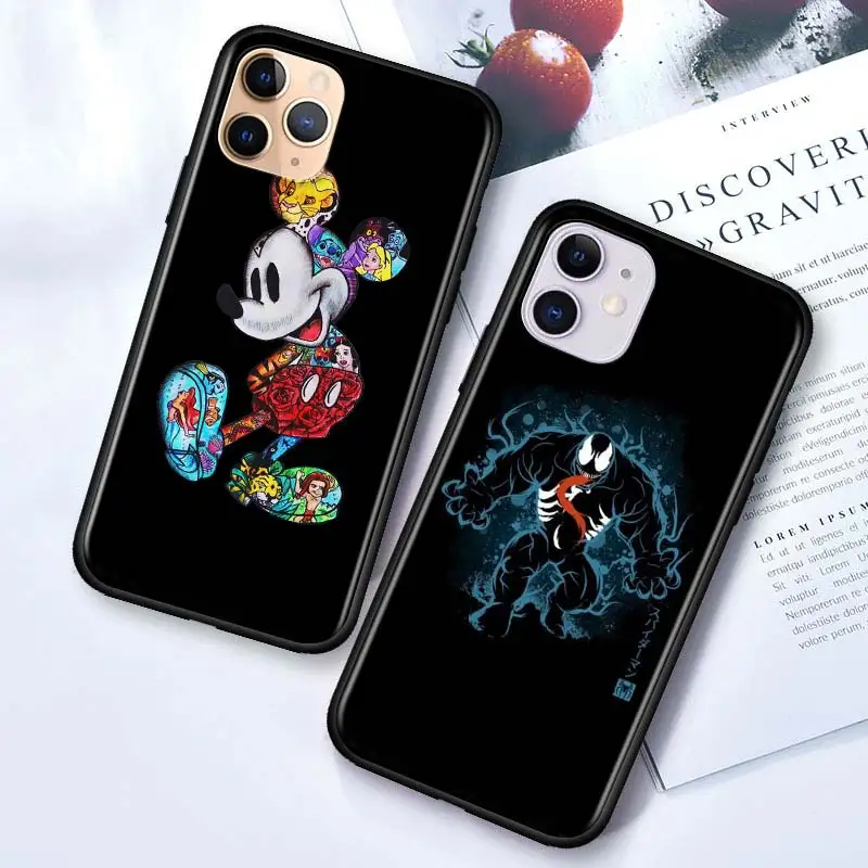 Силиконовый чехол для Apple iPhone 13 12 11 SE 2020 XS XR X 7 8 6 mini Plus Pro MAX Disney Princess Marvel черный |