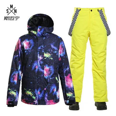 Color 5 SMN мужской лыжный костюм сноуборд куртка брюки супер теплая зимняя одежда ветрозащитный водонепроницаемый дышащий с капюшоном мужской открытый спортивный костюм - Цвет: Color 5