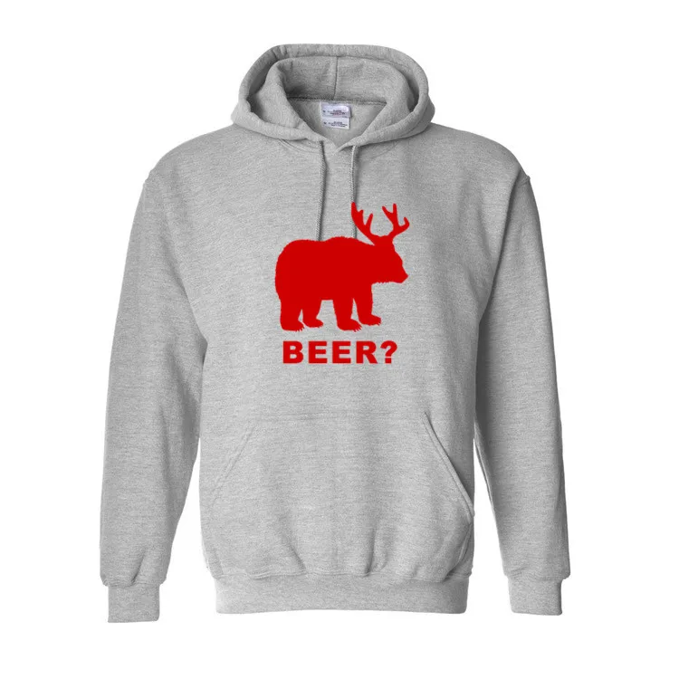 Зимняя мужская толстовка с капюшоном Bear + Deer = Beer свитшот приталенный пуловер