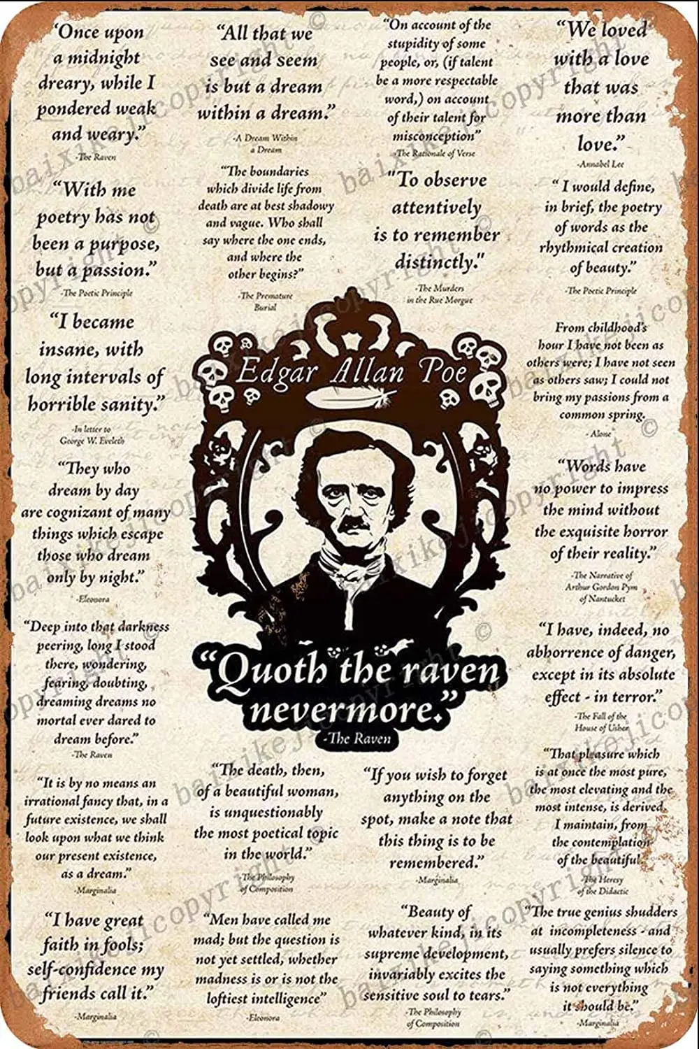 

Edgar Allan Poe Quoth Raven Quotes Tin Sign Vintage Metal Sign Poster Home Wall Decor Cafe Bar Pub Club gift