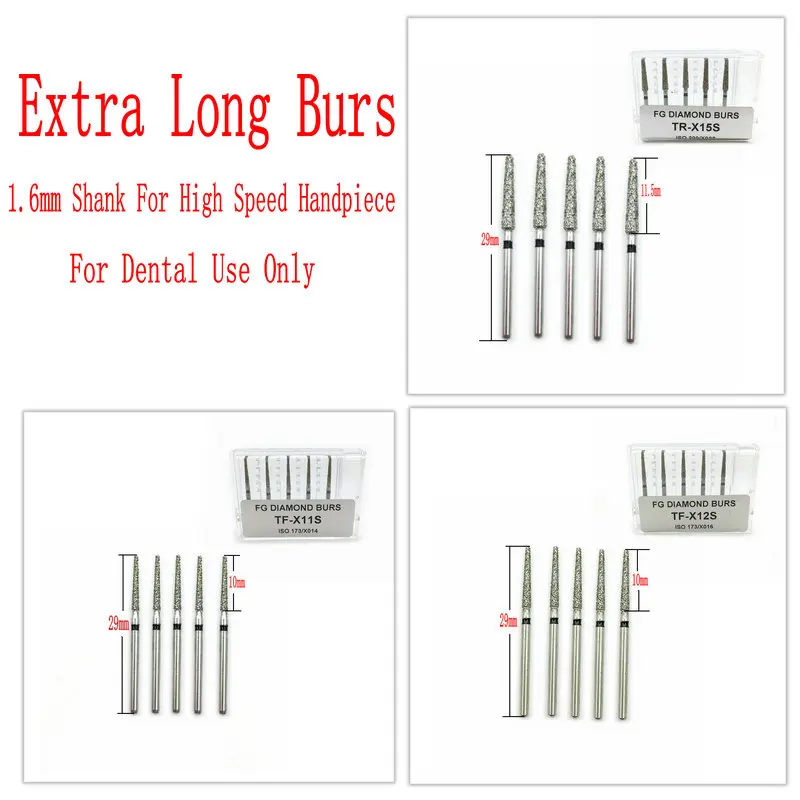 

New Extra Long Dental Diamond Burs FG 1.6mm Shank for High Speed Handpiece Burs Dentist Tools 5pcs/pack