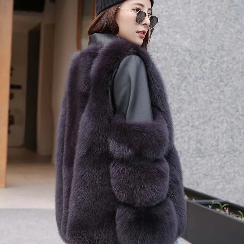 2020 Winter High Street Black Short Real Fur Coat Genuine Leather Fox Hair Fur Overcoats Turn-down Collar Thick Women Outwear enlarge