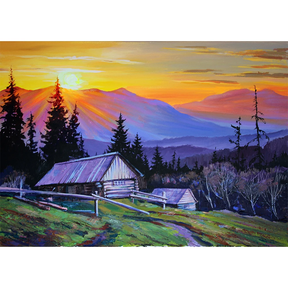 

5D Diy Diamond Painting Sunset Countryside House Rhinestone Square/round Diamond Embroidery Mosaic Bead Home Decoration Gift