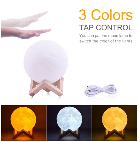 3 colors touch 3D принт Лунная лампа меняющий цвета сенсорный Ночной светильник домашний Декор Рождественский подарок подходит для спальни книжный шкаф Кабинет гостиная - Цвет абажура: 3 colors touch