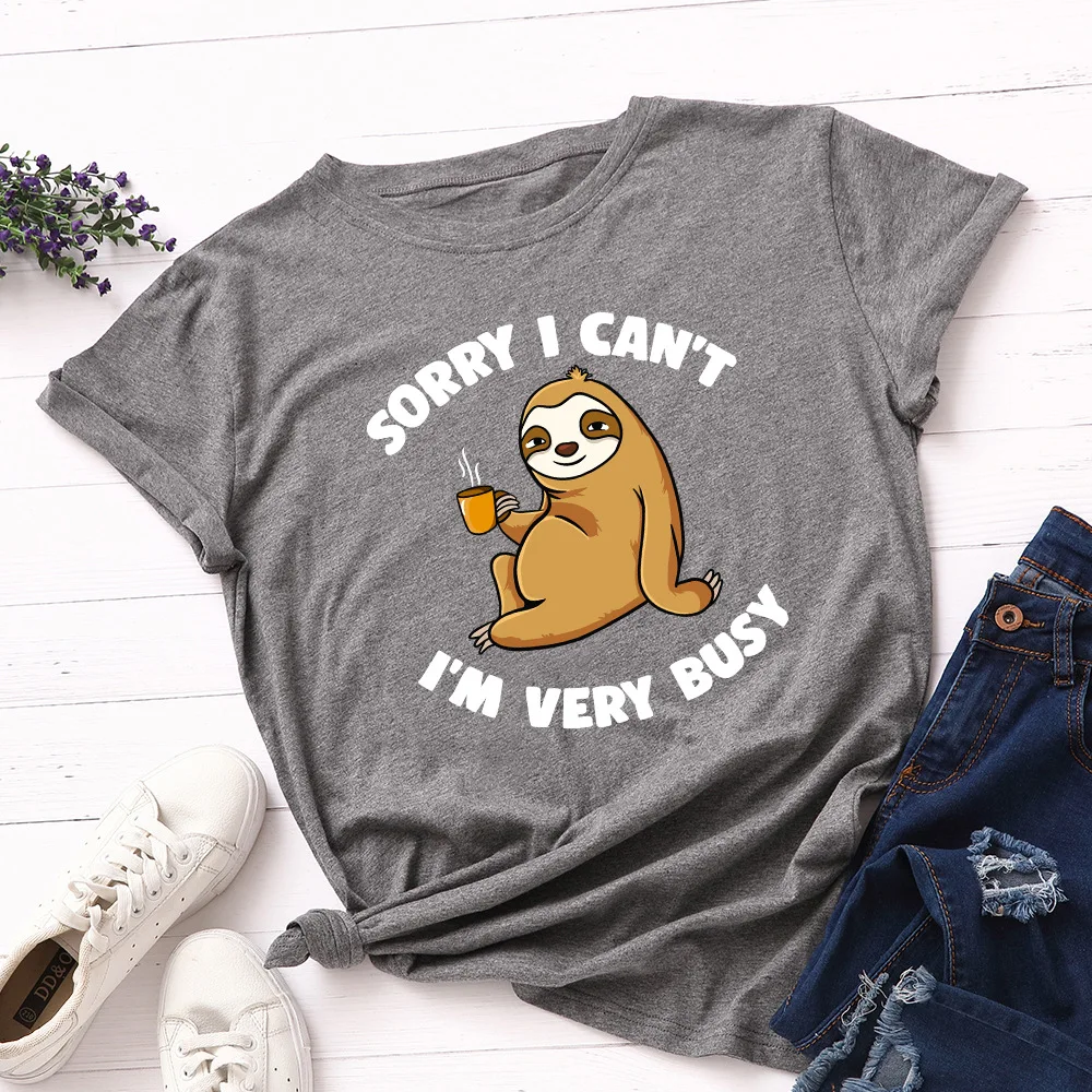 

2020 Summer Funny Sloth Print Women T Shirt Letter Graphic Tops Cartoon Cotton Short Sleeve Tee Oversized Harajuku Loose Tshirt