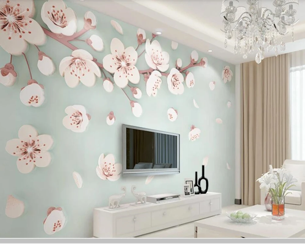 Рельефные обои с цветами вишни современные 3d сливы для гостиной телевизора