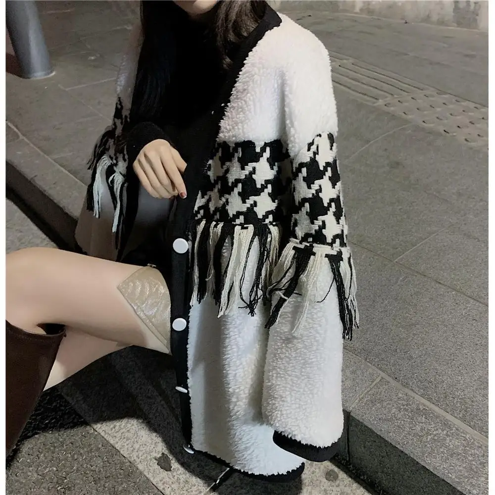 

New Korean sweater lazy style knitted cardigan coat loose and versatile imitation lamb wool top for women