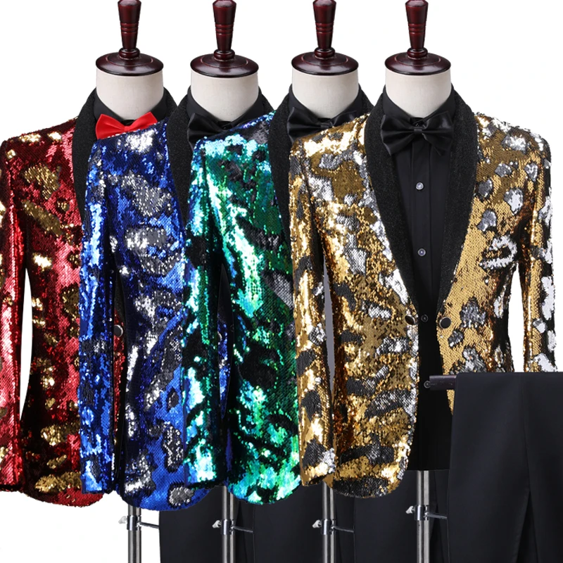 Красный, синий, золотой флиппинг костюм с пайетками куртка мужские блейзеры формальный сценический костюм вечерние бар певец и ведущий сценическая одежда S-3XL