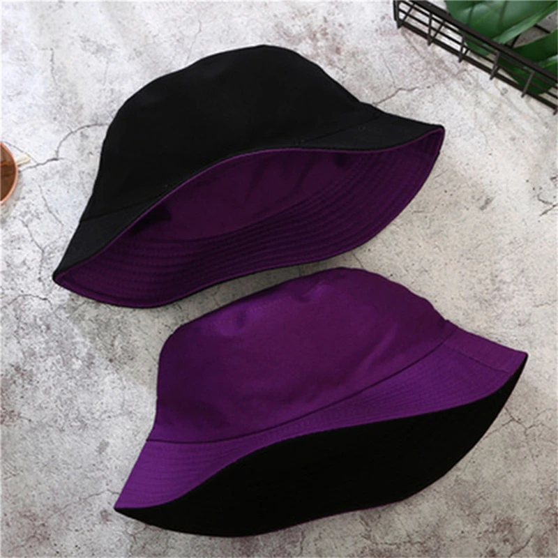 

Double Side Women Bucket Hat Fashion Solid Men Women Summer Bucket Cap Foldable Wide Brim Hip Hop Hat Fisherman Hats