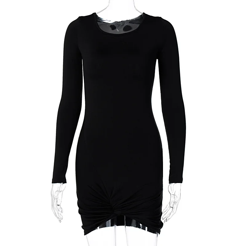 

Women's Fall Dress Long Sleeve Midi Round Neck Solid Color Wrapped Slimming Dresses Girl Party Street Wear Bodycon