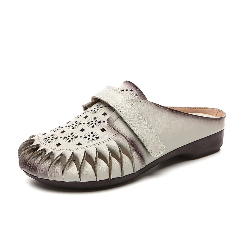 

Genuine Leather Women Sandals Female Summer Beach Ladies Sandalias Mujer Zapatos Flats Slippers Brown Beige Mom Shoes