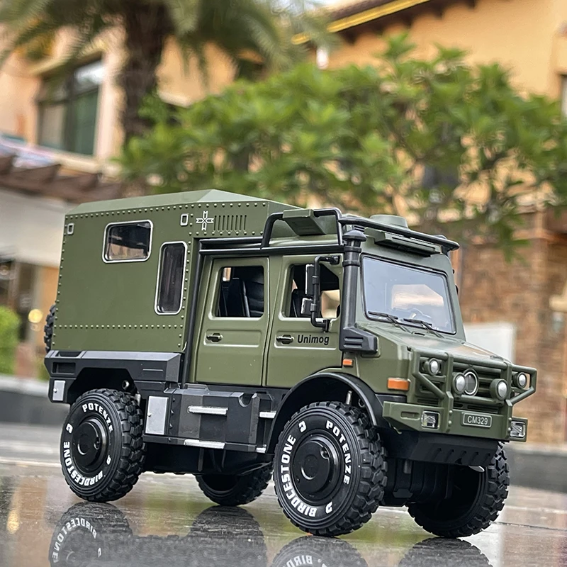 

1/28 UNIMOG U4000 Motorhome Alloy Cross-country Touring Car Model Diecast Metal Toy Off-road Vehicles Model Simulation Kids Gift