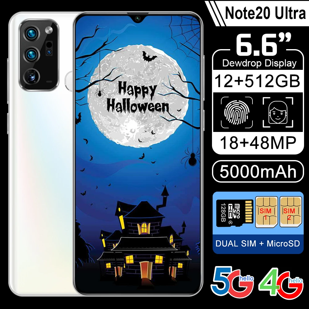 

Newest Smart Phone 6.6" HD Screen Android10.0 Mobile Phone SANSUMG Top Sell Note20 Ultra 5000mAh Dual SIM 2021 Galax Cellphone