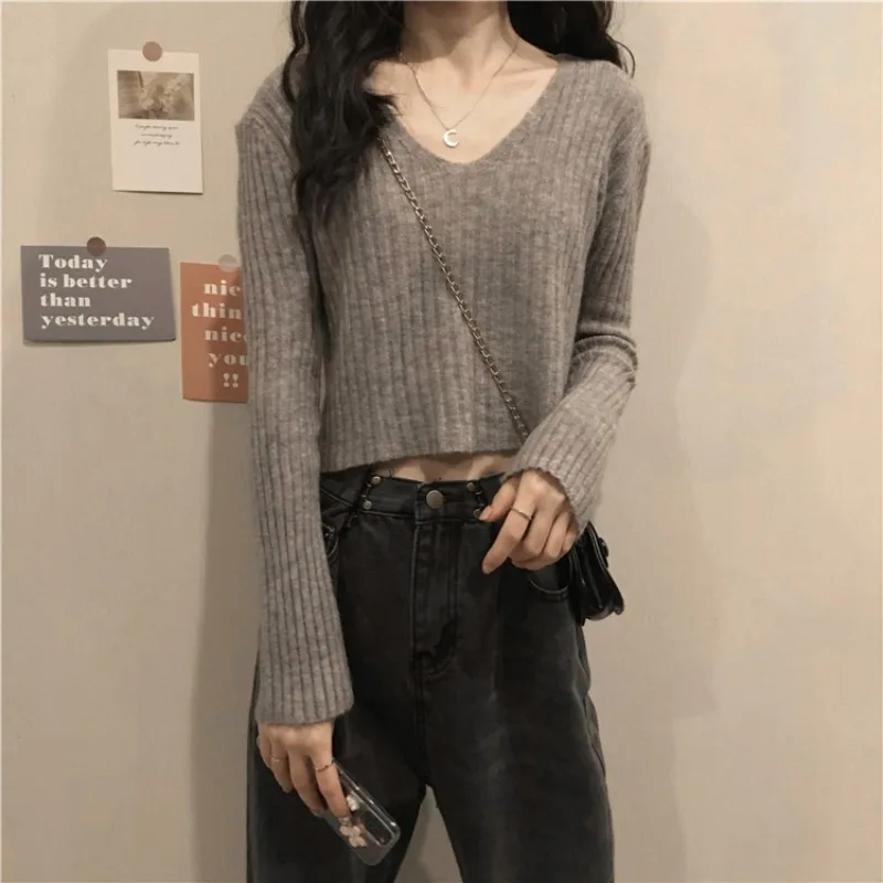 Женский свитер осень зима 2020 Новинка Нежный пуловер с V образным вырезом