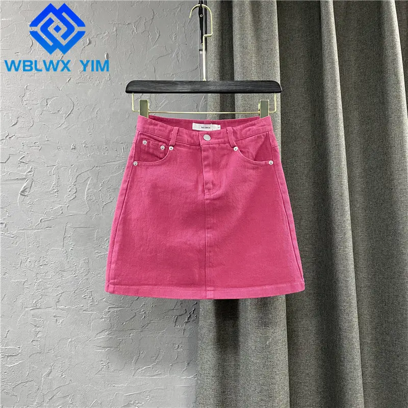 

High Quality Denim Skirt Women Pocket Fashion High Waists Package Hip Jean Skirts Female Summer Slim Casual A-Line Mini Skirt