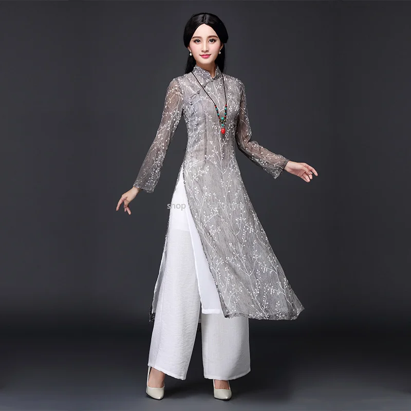 2020 aodai Вьетнам Чонсам qi pao китайское платье для женщин традиционное хлопковое