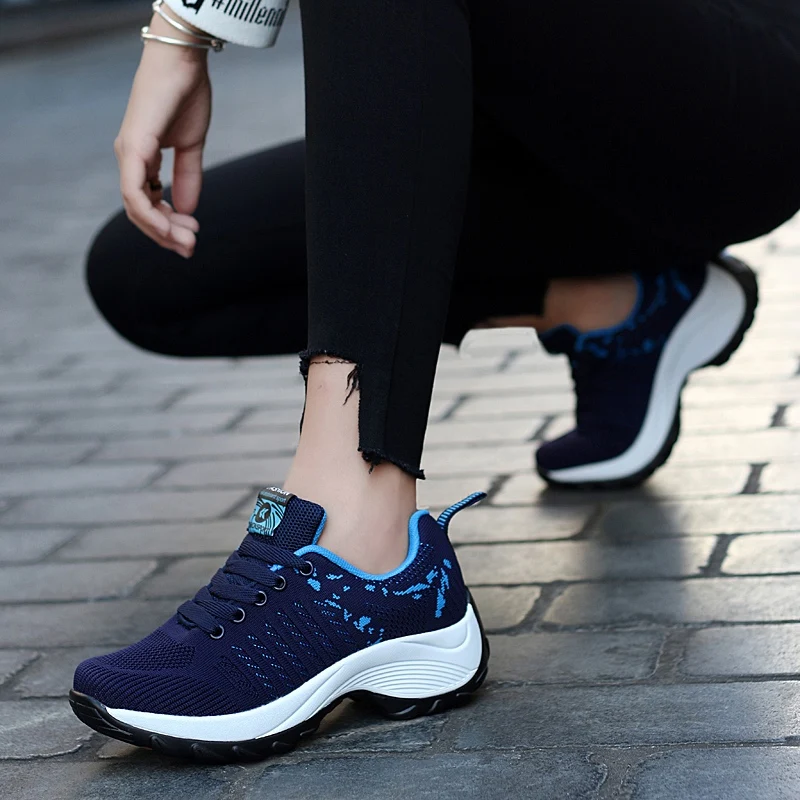 Women Tennis Shoes Sneakers Basket Thick Platform Wedge Lace-Up Breathable Sport Shoes For Woman Ladies Heightening Shoes