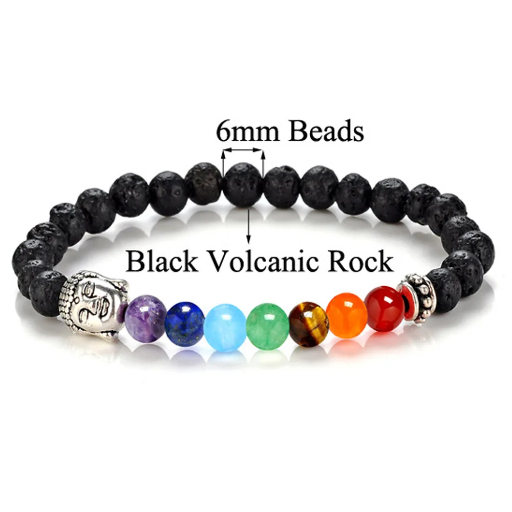 

2019 6mm Lava Stone Pave 7 Chakra Bracelet Black Lava Healing Balance Beads Reiki Buddha Prayer Natural Stone Bracelet Jewelry