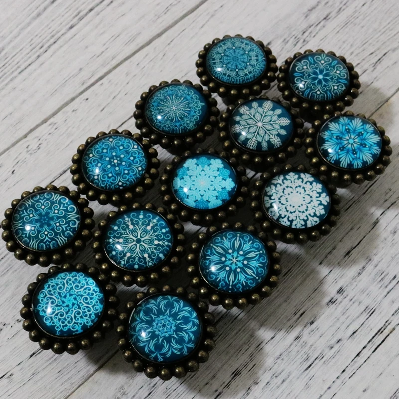 Single Hole Handle Blue Snowflake Pattern Furniture Kitchen Cabinet Pull American Crystal Children's Wardrobe Door Shoe Knob |