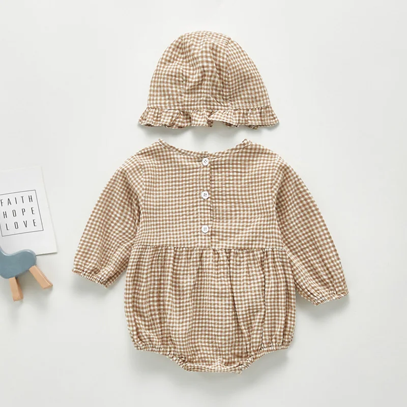 

Sodawn Baby Girls Romper 2020 2PCS Newborn Plaid Printed Jumpsuit Long Sleeve Autumn Winter Body With Hat Toddler
