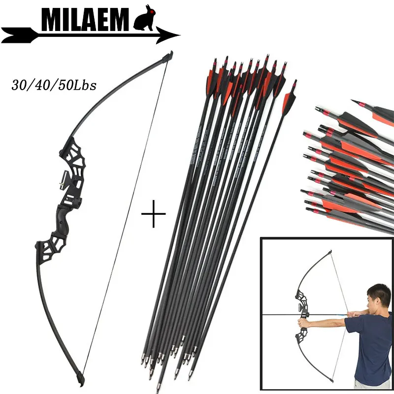

Прямой лук для стрельбы из лука, 30/40/50 фунтов, с 6 стрелами из стекловолокна, Рекурсивный лук с луком, упор для стрел, аксессуары для стрельбы и...