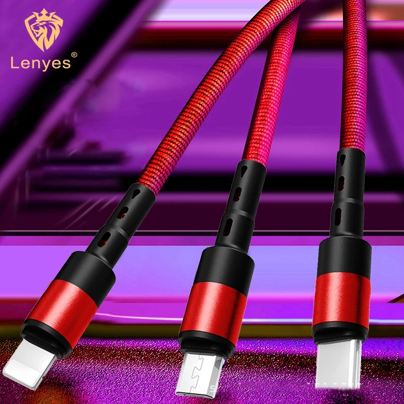 Lenyes 3 в 1 USB кабель 120 см для мобильных телефонов Micro V8 type C зарядные устройства линия