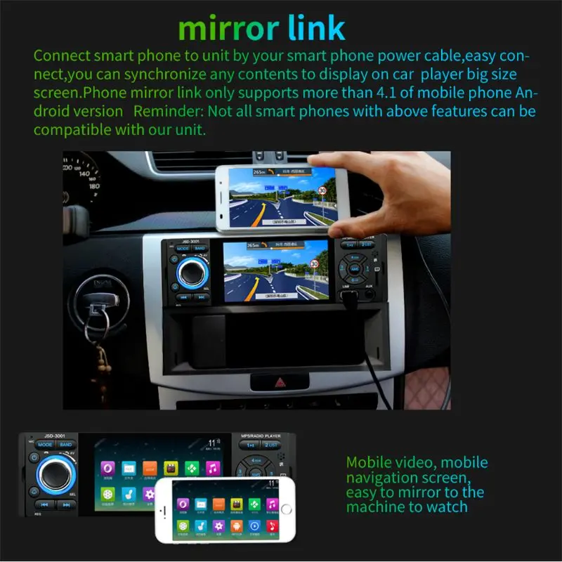 Автомобиль радио 1din 4 дюймовый сенсорный экран Авто Bluetooth стерео JSD-3001 12V
