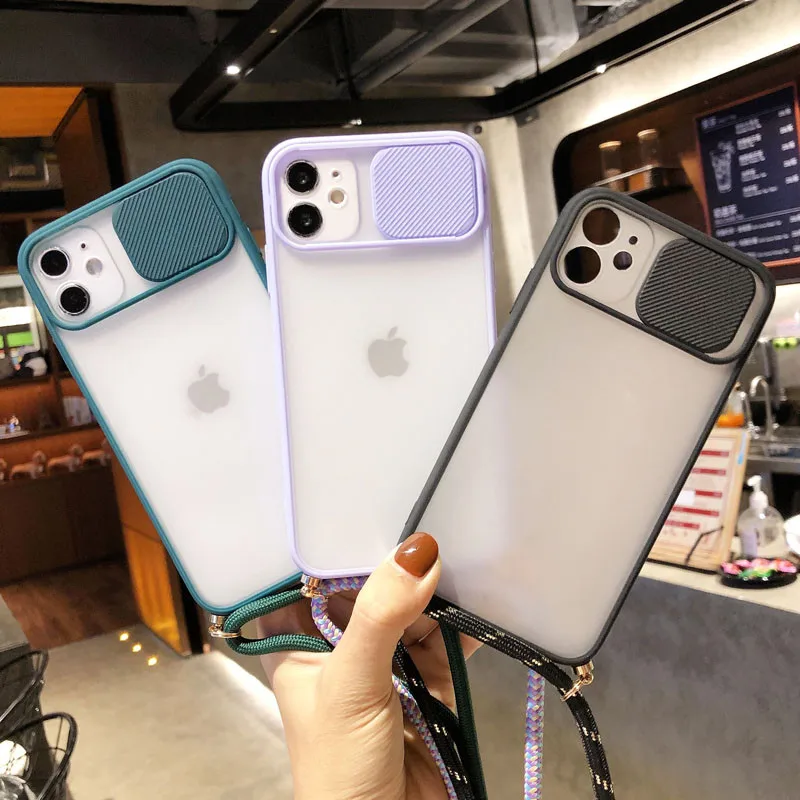 

Candy Color Slide Lens Camera Protective Strap Cord Chain Phone Case For iPhone 11 12 Pro Max X XR XS 7 8 Plus Mini SE2020
