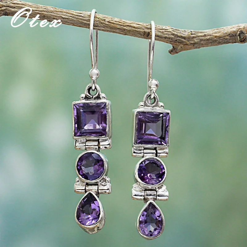 Очаровательные серьги в стиле хип хоп с фиолетовым камнем лаванды Роскошные