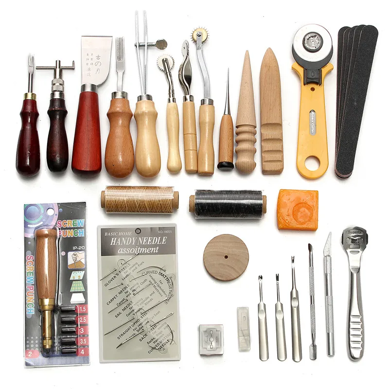 

18/24/37/62Pcs Leather Craft Punch Tools Kit SET leather craft tools set kit Working Sewing Saddle Stitching Carving Groover