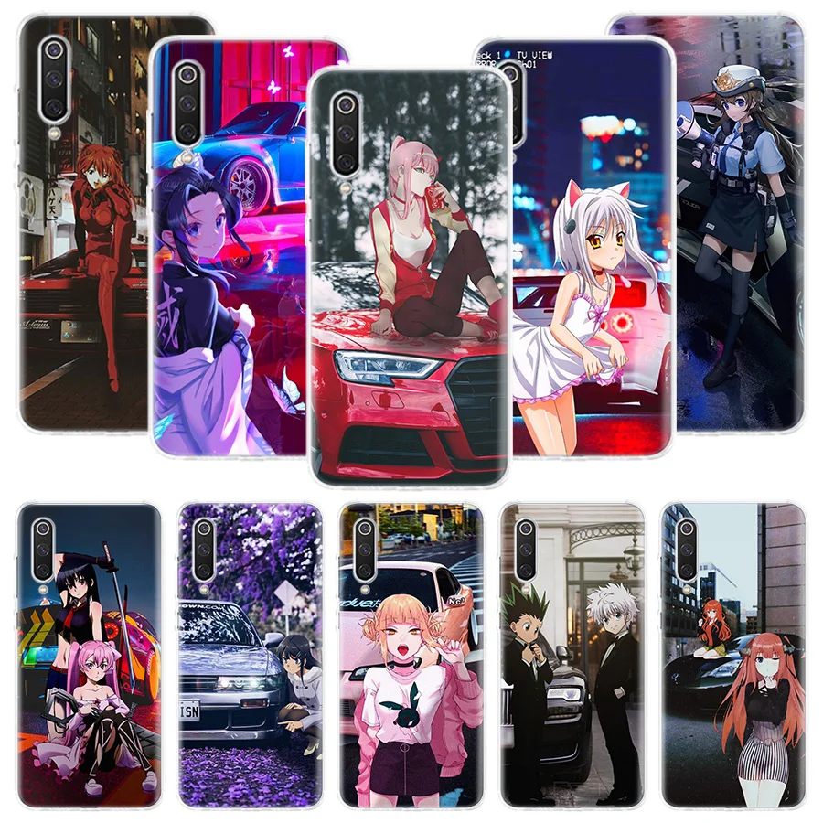 

Sports Car Cute Anime Girl Phone Case For Xiaomi Redmi Note 10 9 8 11 12 Pro 11T 11S 11E 10S 9S 9T 8T 8A 7 6 5 Plus Art Pattern